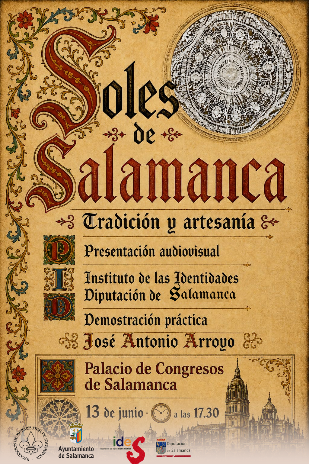 Encaje tradicional de Soles de Salamanca realizado con técnica de aguja.